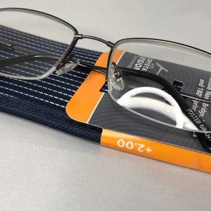 New Foster Grant +2.00 Brown Frame Reading Glasses